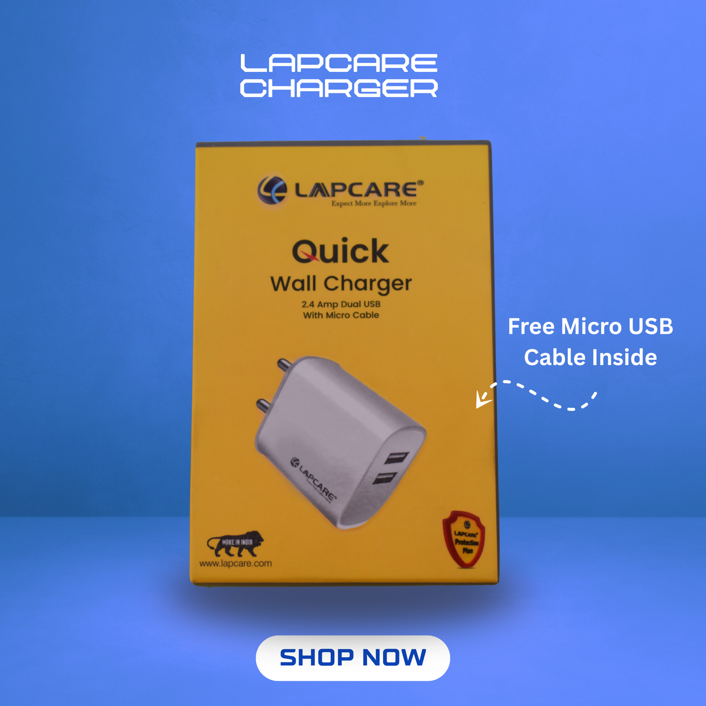 Lapcare Wall Charger 2 USB Port With Micro USB Cable