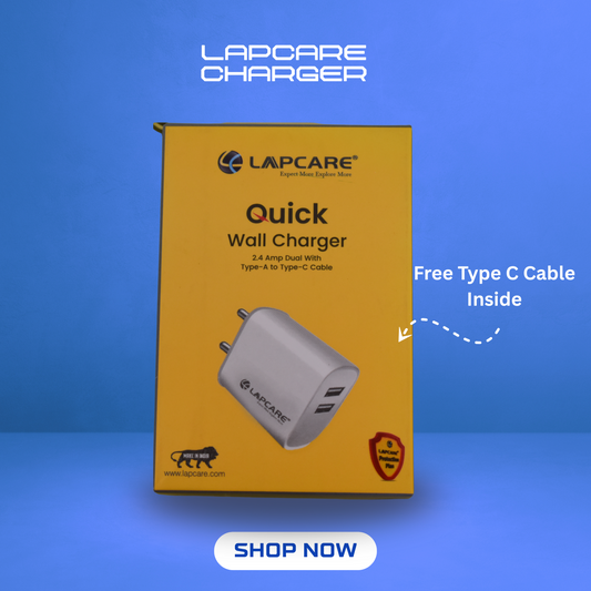 Lapcare Dual USB Charger 2.amps with Type C Cable