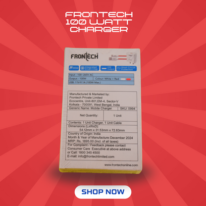 Frontech 100 Watt Charger With Type C Cable